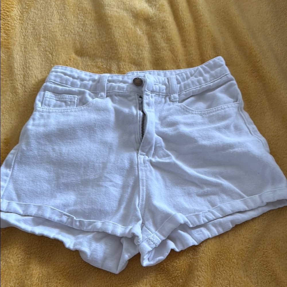 High Waist White Denim Shorts